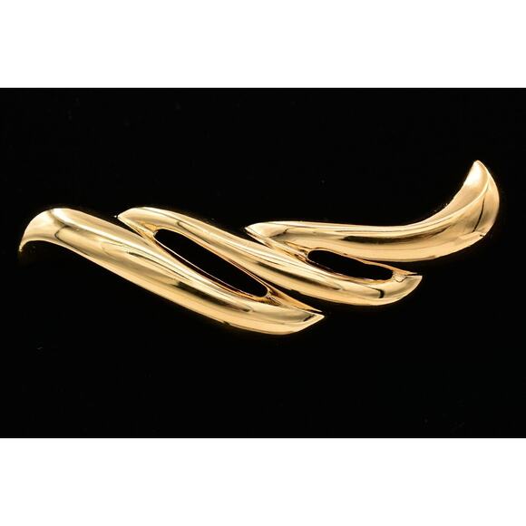 Givenchy Vintage Pin Brooch 4" Large Gold Tone Abstract Wave Chunky Signed BinAT